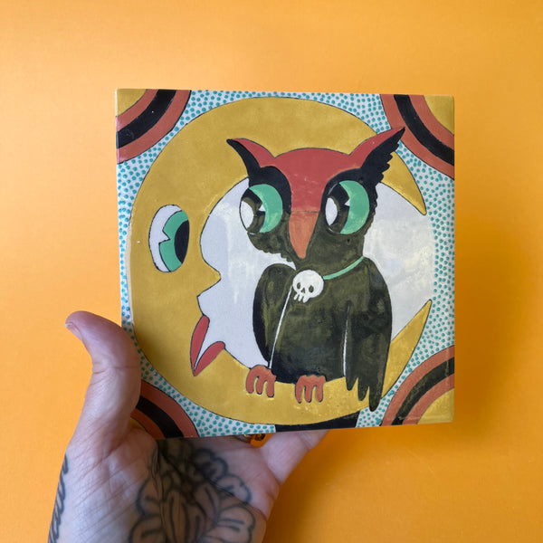 Ceramic Halloween Owl Tile 6"