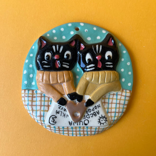 Ceramic Slip Cast Ouija Cats Wall Hanging