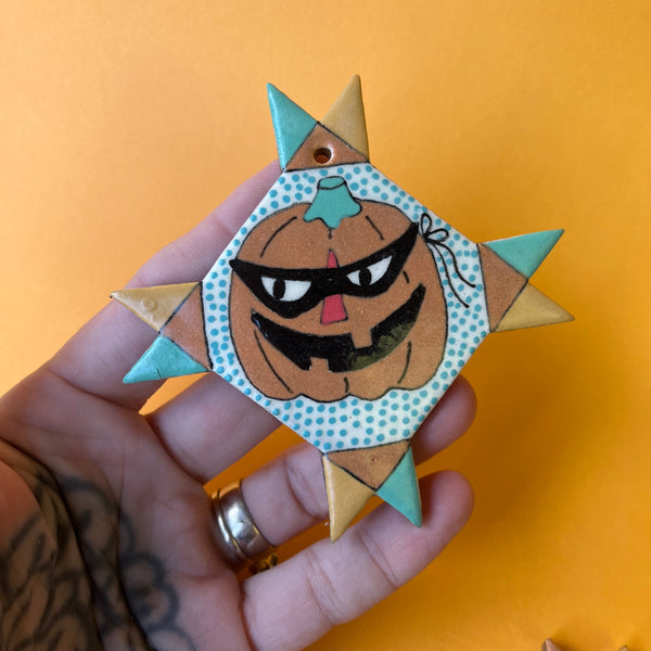 Ceramic Hand Built Halloween Quilt Wall Hangings