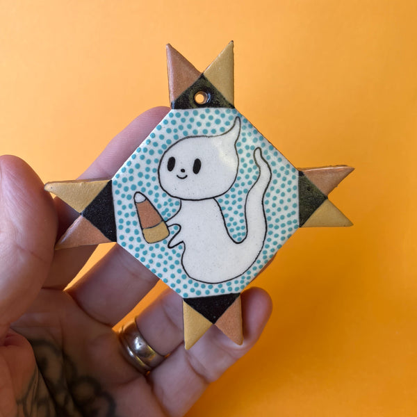 Ceramic Hand Built Halloween Quilt Wall Hangings