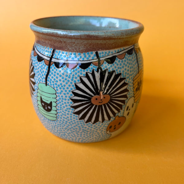 Ceramic Wheel Thrown Halloween Decoration Cats Mug 13.5oz