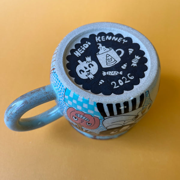 Ceramic Wheel Thrown Halloween Decoration Cats Mug 13.5oz