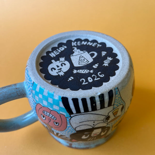 Ceramic Wheel Thrown Halloween Decoration Cats Mug 13.5oz