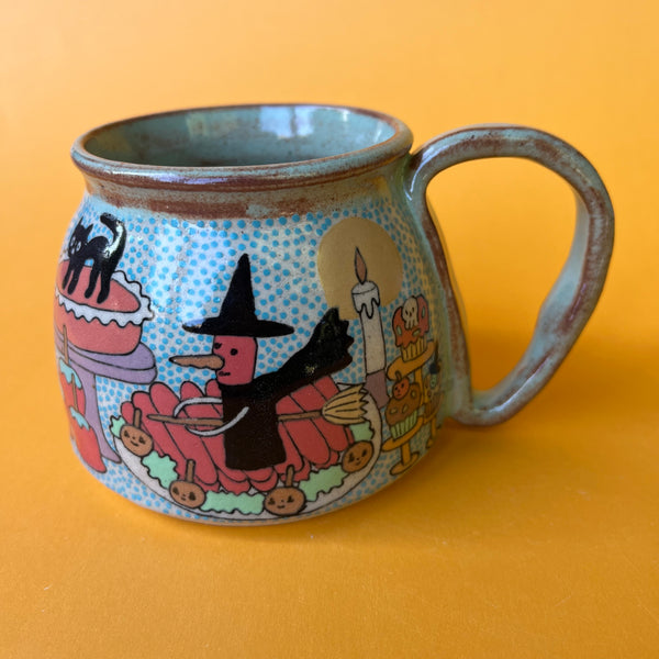 Ceramic Wheel Thrown Halloween Treats Mug (Weeny Witch) 11oz