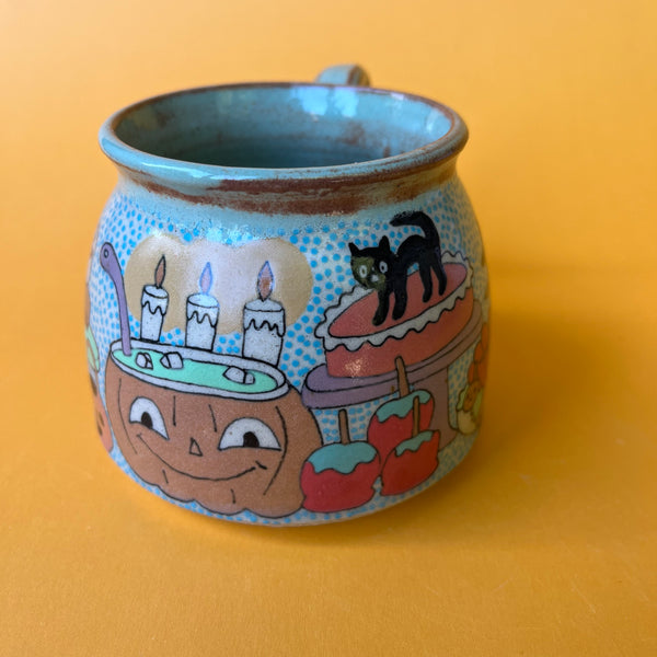 Ceramic Wheel Thrown Halloween Treats Mug (Weeny Witch) 11oz