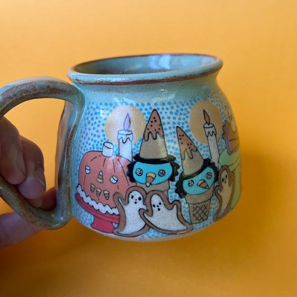 Ceramic Wheel Thrown Halloween Treats Mug (Weeny Witch) 11oz