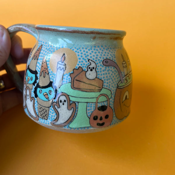 Ceramic Wheel Thrown Halloween Treats Mug (Weeny Witch) 11oz