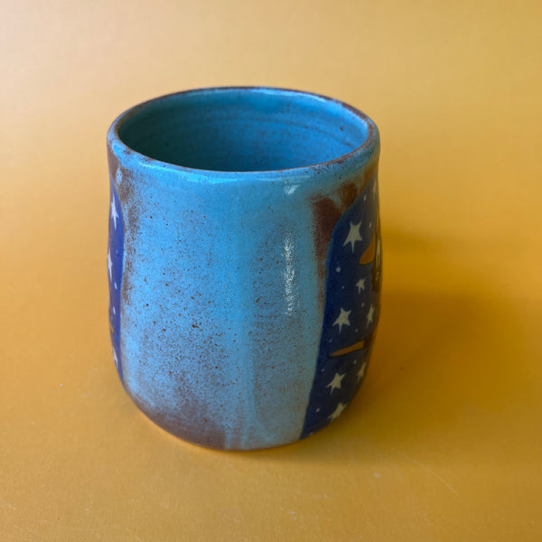 Ceramic Wheel Thrown Halloween Cat Pumpkin Mug 13.5oz