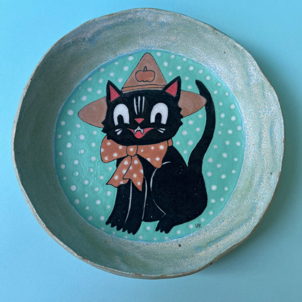 Ceramic Hand Built Halloween Cat Dish