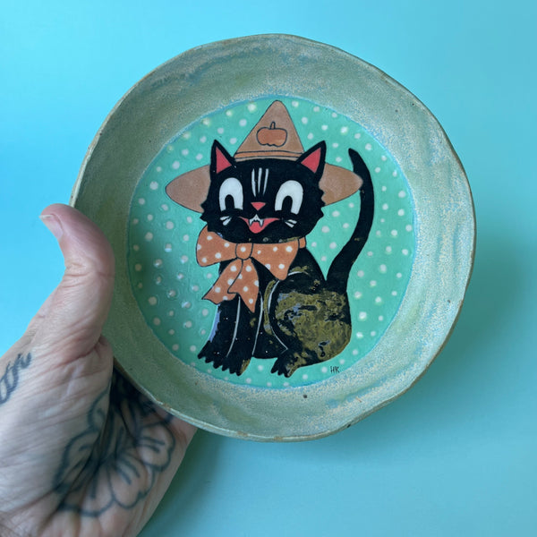 Ceramic Hand Built Halloween Cat Dish