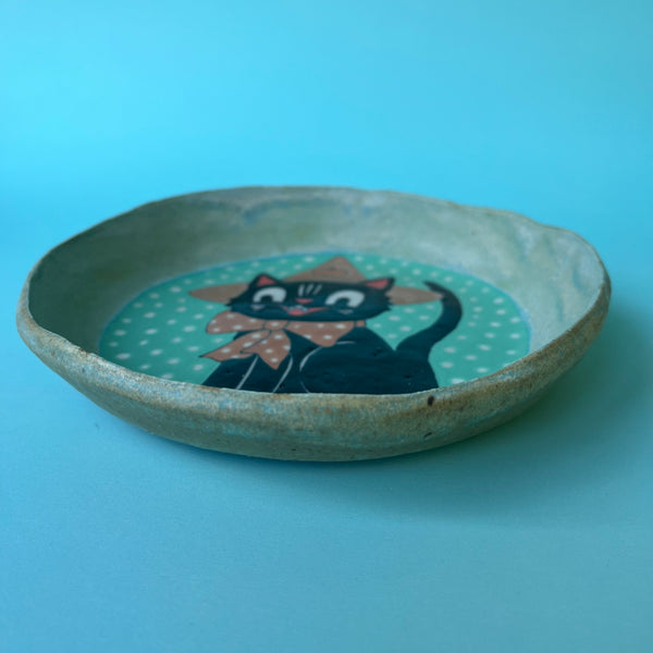 Ceramic Hand Built Halloween Cat Dish