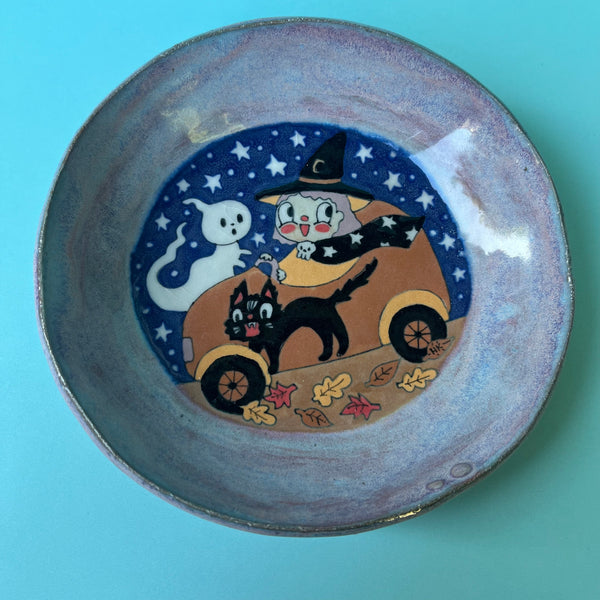 Ceramic Hand Built Halloween Witch Car Dish