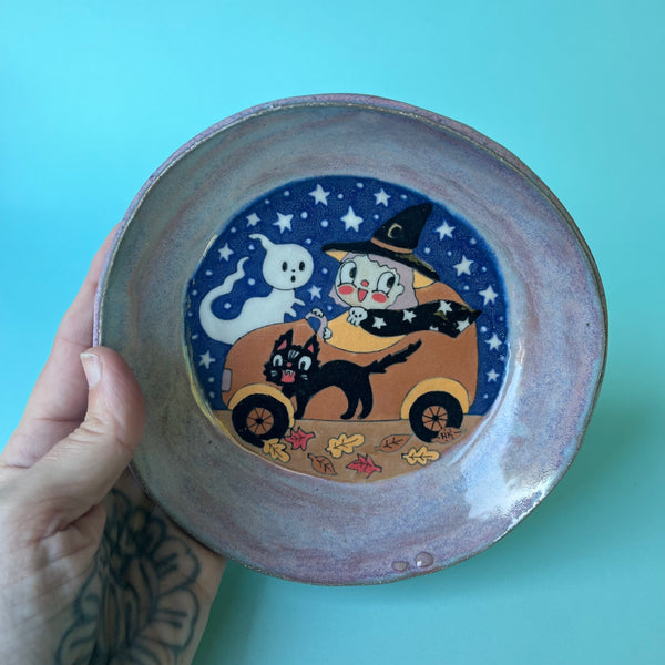 Ceramic Hand Built Halloween Witch Car Dish