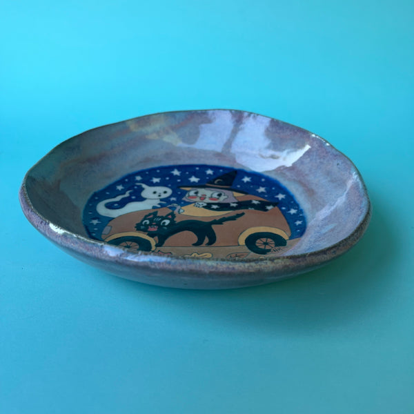 Ceramic Hand Built Halloween Witch Car Dish