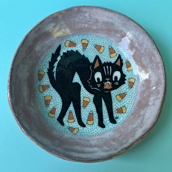Ceramic Hand Built Halloween Cat Dish