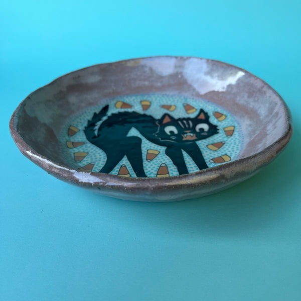 Ceramic Hand Built Halloween Cat Dish