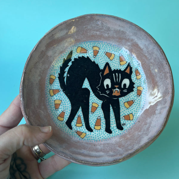 Ceramic Hand Built Halloween Cat Dish