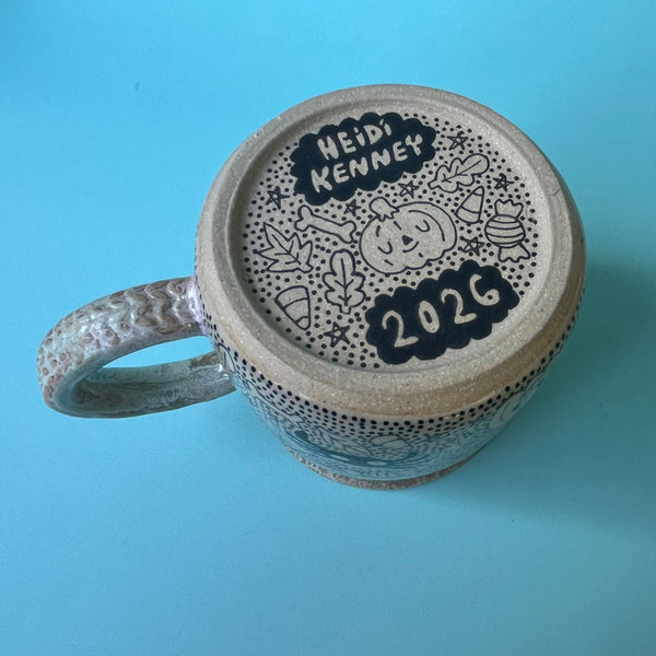 Ceramic Wheel Thrown Halloween Doodle Mug 12.5oz
