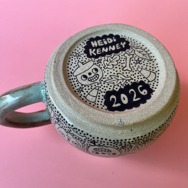 Ceramic Wheel Thrown Halloween Doodle Mug 11oz