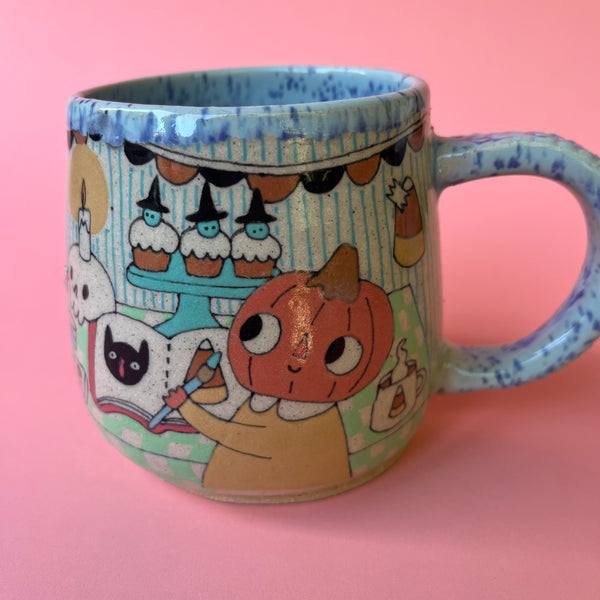 Ceramic Wheel Thrown Pumpkin Halloween Crafts Mug 14oz