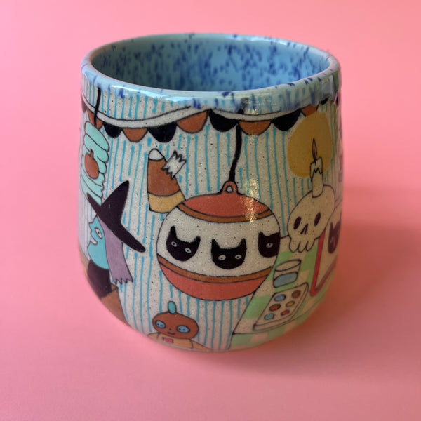 Ceramic Wheel Thrown Pumpkin Halloween Crafts Mug 14oz