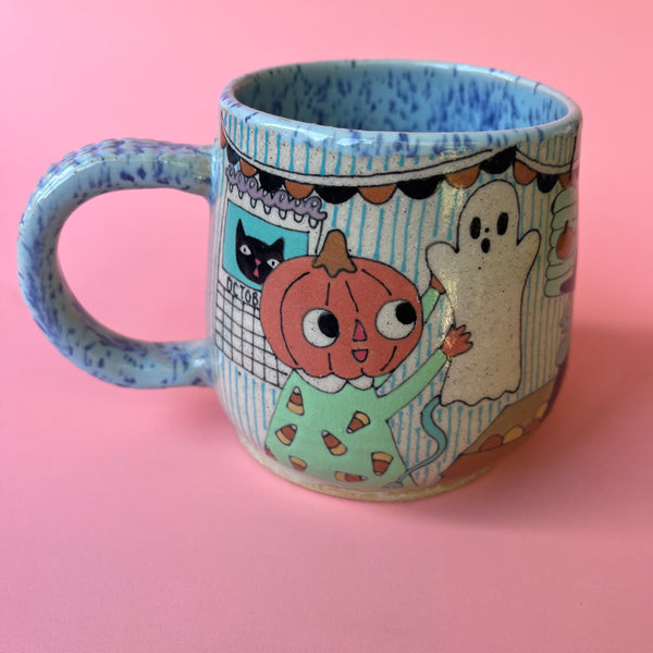Ceramic Wheel Thrown Pumpkin Halloween Crafts Mug 14oz