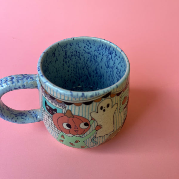 Ceramic Wheel Thrown Pumpkin Halloween Crafts Mug 14oz