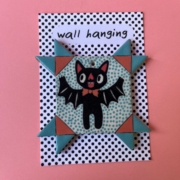 Ceramic Hand Built Bat Quilt Wall Hanging