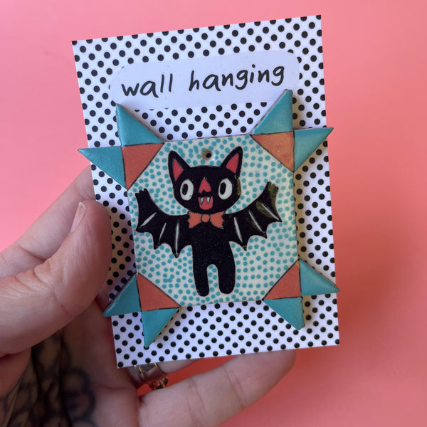 Ceramic Hand Built Bat Quilt Wall Hanging