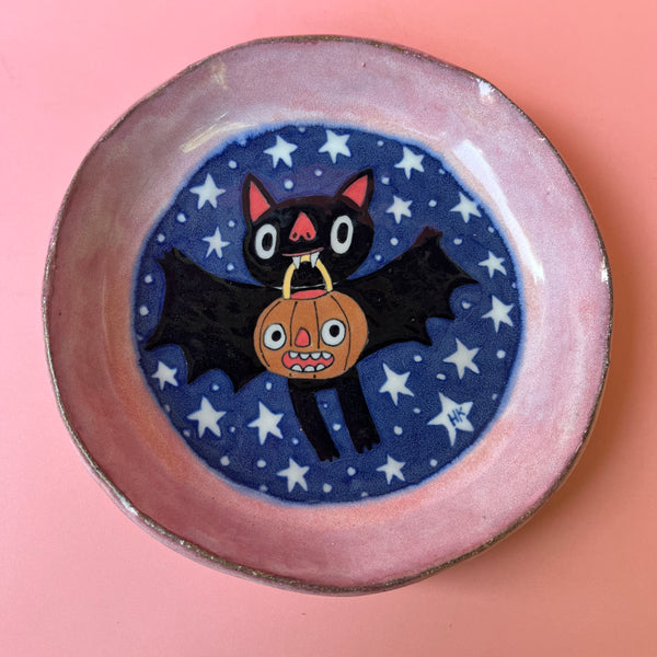 Ceramic Hand Built Halloween Bat Dish
