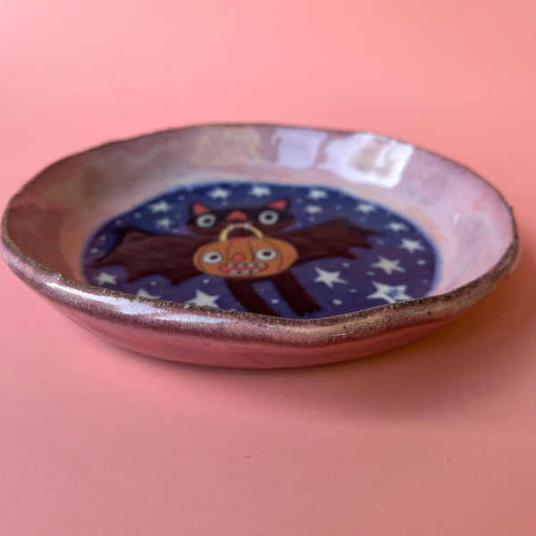 Ceramic Hand Built Halloween Bat Dish