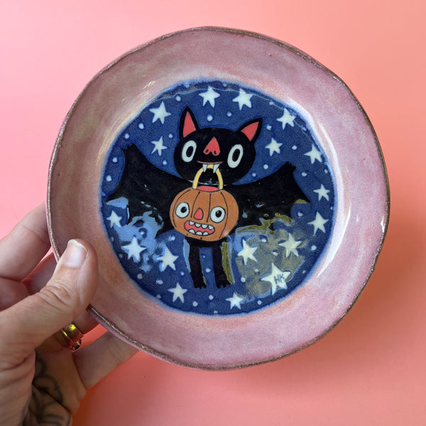 Ceramic Hand Built Halloween Bat Dish
