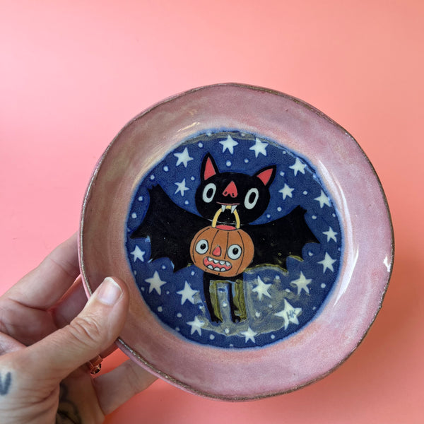 Ceramic Hand Built Halloween Bat Dish