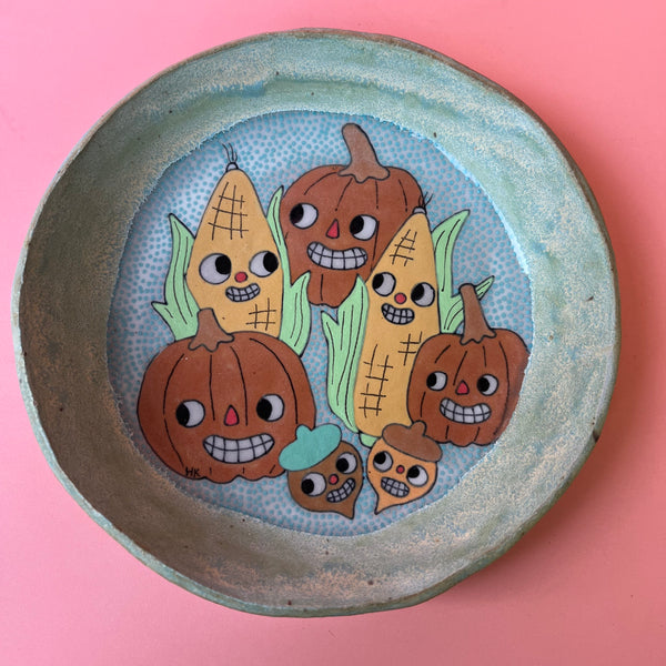 Ceramic Hand Built Fall Food Friends Dish