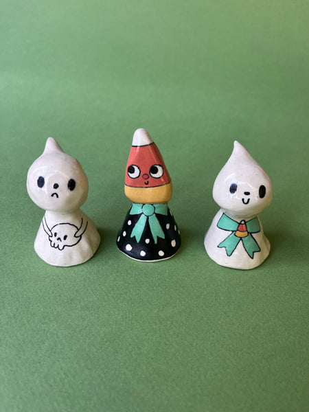 Ceramic Hand Built Ghost Candy Corn Bells