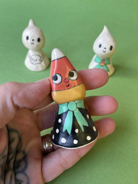 Ceramic Hand Built Ghost Candy Corn Bells