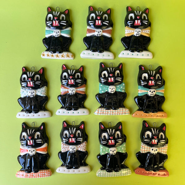 Ceramic Slip Cast Halloween Cat Wall Hanging