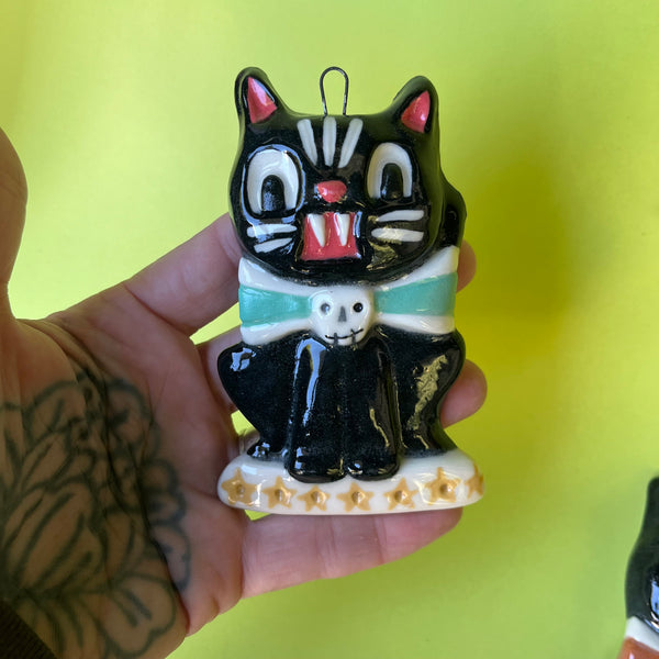 Ceramic Slip Cast Halloween Cat Wall Hanging