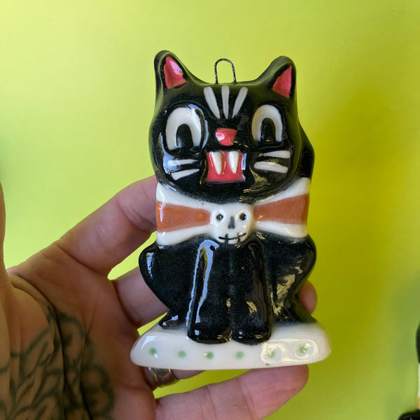 Ceramic Slip Cast Halloween Cat Wall Hanging