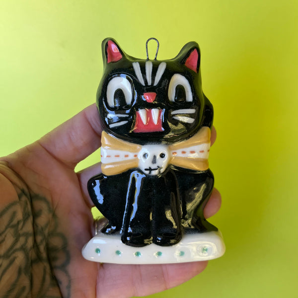 Ceramic Slip Cast Halloween Cat Wall Hanging