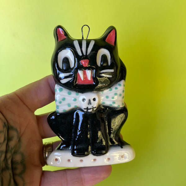 Ceramic Slip Cast Halloween Cat Wall Hanging