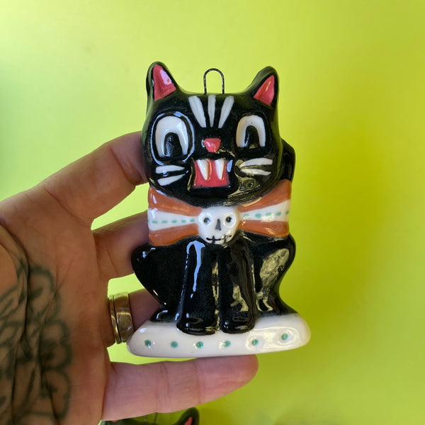 Ceramic Slip Cast Halloween Cat Wall Hanging