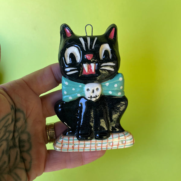 Ceramic Slip Cast Halloween Cat Wall Hanging