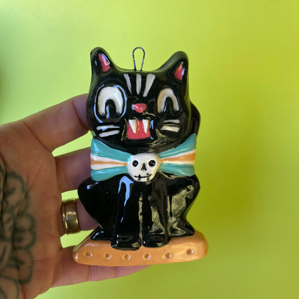 Ceramic Slip Cast Halloween Cat Wall Hanging