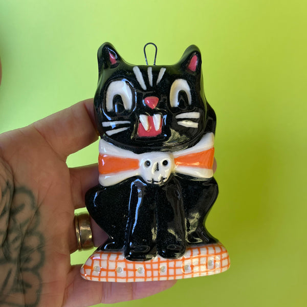 Ceramic Slip Cast Halloween Cat Wall Hanging