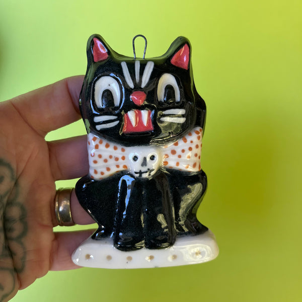 Ceramic Slip Cast Halloween Cat Wall Hanging