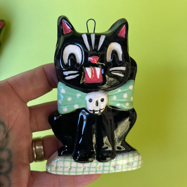 Ceramic Slip Cast Halloween Cat Wall Hanging