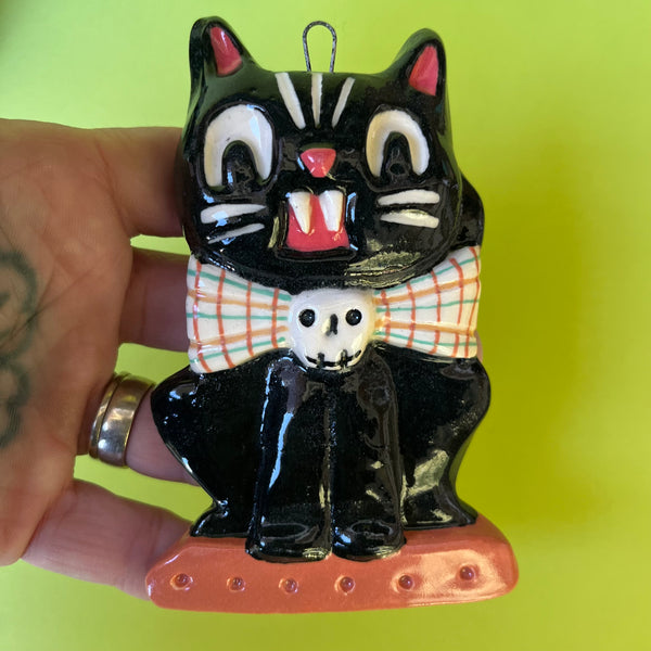 Ceramic Slip Cast Halloween Cat Wall Hanging