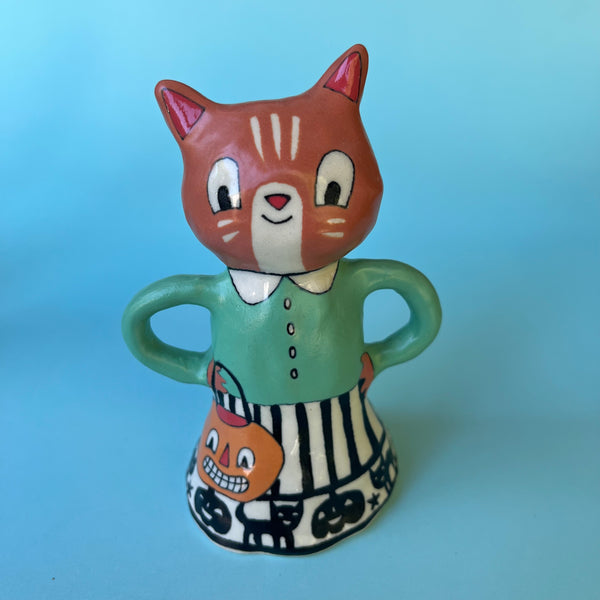 Ceramic Hand Built Large Cat Or Scarecrow Bell