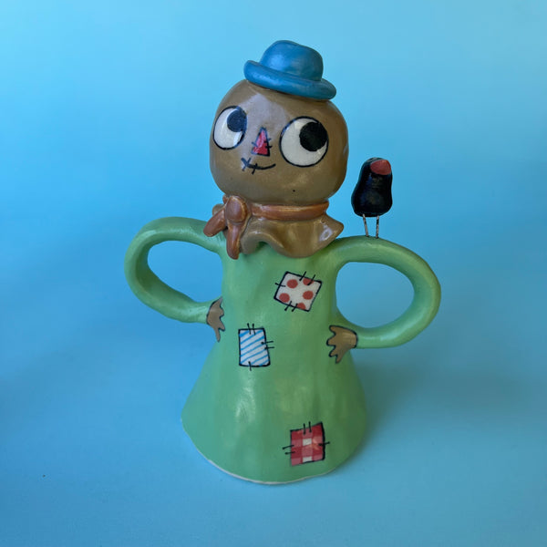 Ceramic Hand Built Large Cat Or Scarecrow Bell